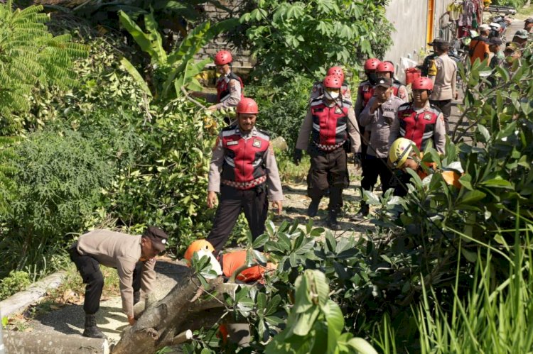 Tanggap Bencana, Polres Tuban Tangani Dampak Angin Puting Beliung
