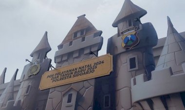 Posyan-Nataru-Polresta-Sidoarjo-di-Terminal-Purabaya,-Bertemakan-Kastil